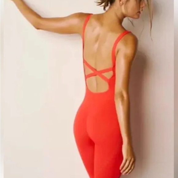 Free People good karma onsie Red/orange Strappy Jumpsuit - Picture 1 of 7